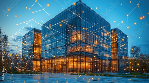 Wallpaper Mural Modern office buildings with glowing lights Torontodigital.ca