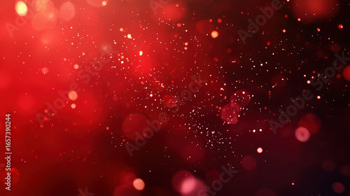 A red background with particles or elements randomly drifting in space. 