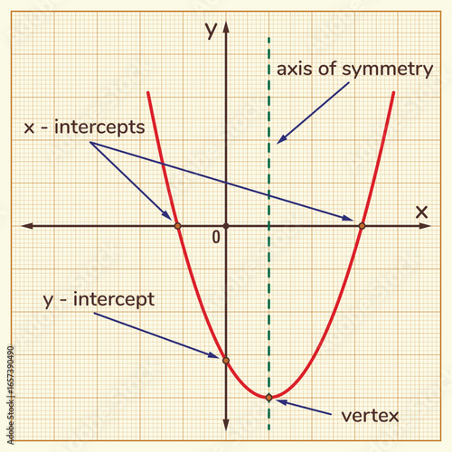 The graph of a quadratic function.  Education. Science. School. Vector illustration.	