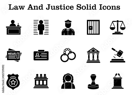 legal, law and justice icons set  stock vector