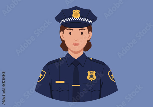 Illustration of a Female Police Officer in Uniform, Representing Law Enforcement, Security, and Public Safety Services
