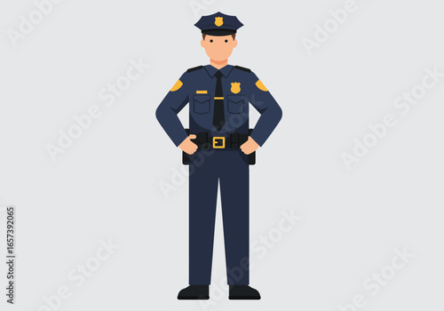 Illustration of Police Officer in Uniform Protecting and Serving the Community, Upholding Law and Order with Authority