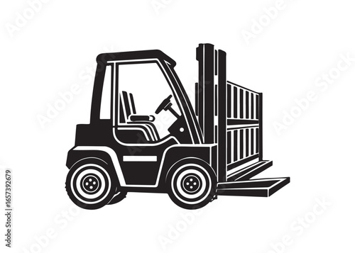 Forklift Silhouette Icon Black Heavy Vehicle Illustration.