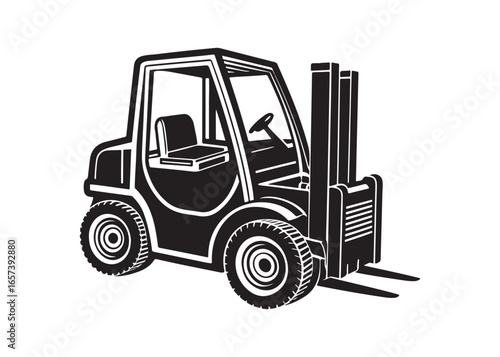 Warehouse Forklift Truck Vector Silhouette Black Icon Illustration.