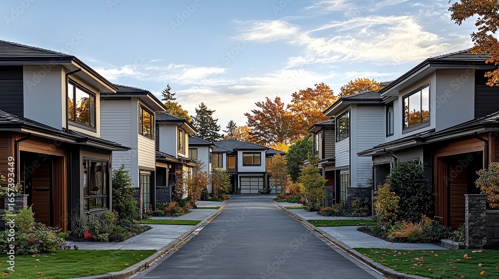 Obraz premium Modern townhomes lined on street