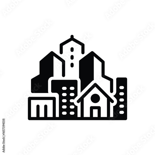 Black solid icon for mixed use development