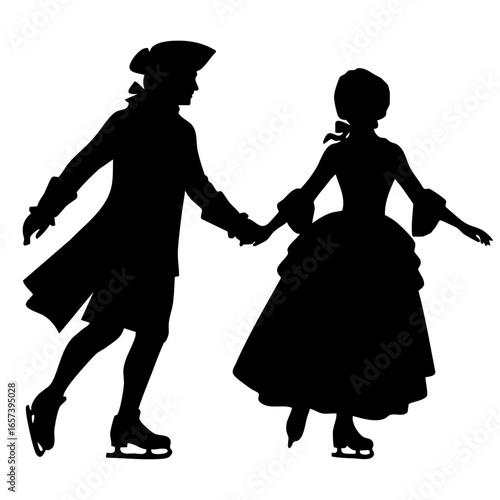 Elegant Couple Ice Skating in Historical Attire