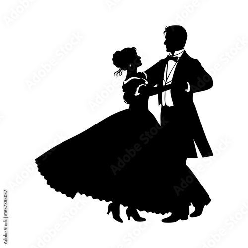 Elegant Couple Performing a Graceful Classic Ballroom Dance - An Enchanting Silhouette 