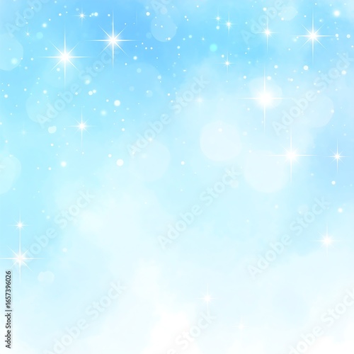 Soft, light blue background with bokeh and sparkling stars