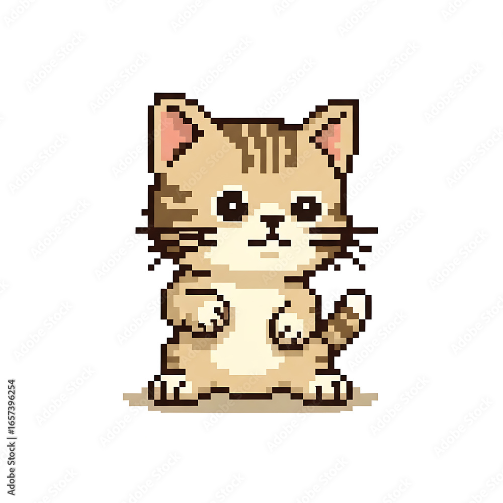 Obraz premium Pixel Art Kitten with Brown Stripes