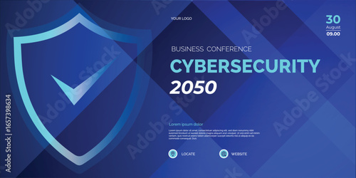 Modern Business conference Cyber security invitation poster template. Abstract geometric background with space for your text. Ideal for web banner, poster, flyer, social media