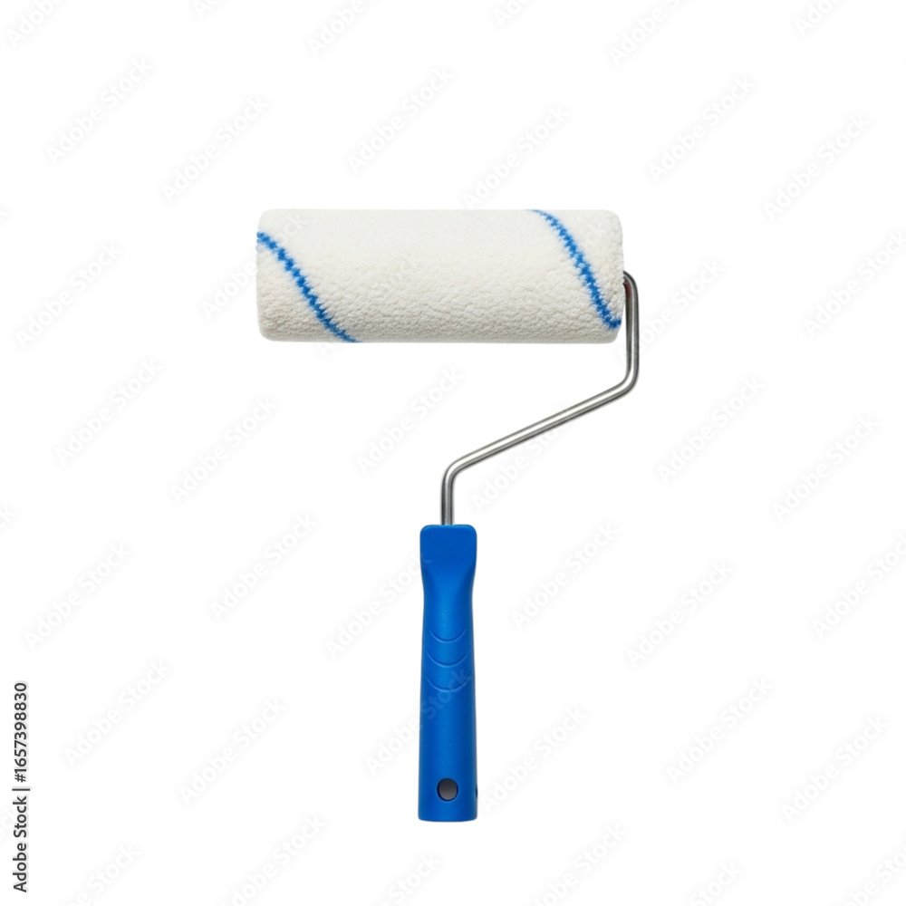 Obraz premium A blue handled paint roller with a white roller isolated on transparent background