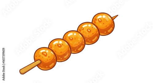 Cartoon Skewered Fried Balls: Delicious Orange Food Illustration on White