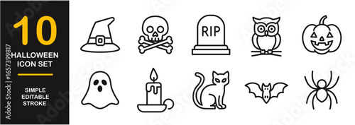 Halloween icon set with spooky symbols for holiday decoration and celebration

