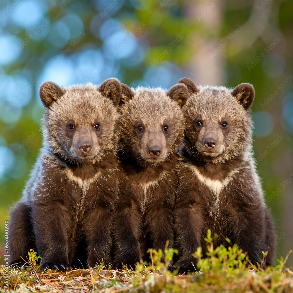 Obraz premium Three adorable bear cubs in a row