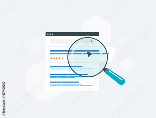 Snippets with SEO ranking, search results and star ratings highlighting website visibility, digital strategy and online performance for business promotion. Review snippets vector illustration