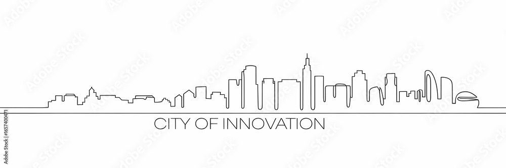 Fototapeta premium Continuous Single Line Drawing of a Modern City Skyline Banner