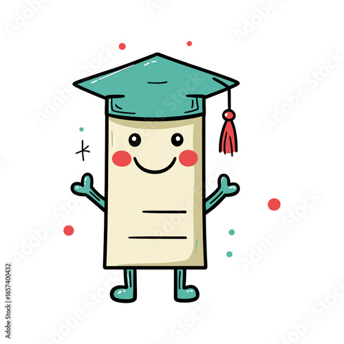 A happy doodle character of a diploma for education websites, blogs, and university content.

