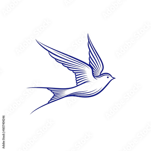 Elegant Blue Line Art Flying Bird