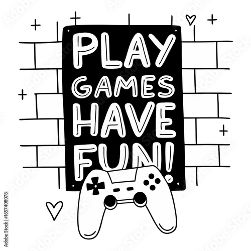 Play Games have fun neon sign with game pad, bright signboard, light banner. Game logo neon, emblem playing computer game on laptop at night Game controller in neon Playing Multiplayer Games.