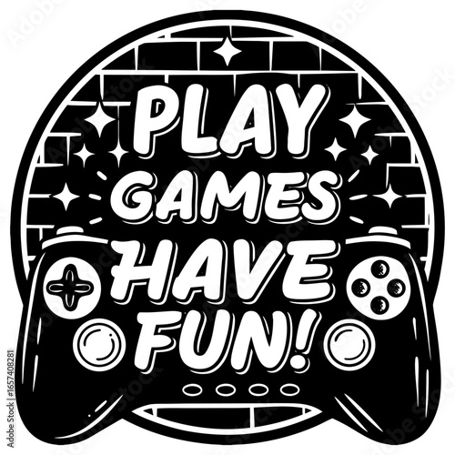 Play Games have fun neon sign with game pad, bright signboard, light banner. Game logo neon, emblem playing computer game on laptop at night Game controller in neon Playing Multiplayer Games.