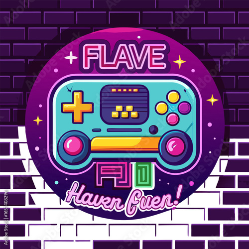 Play Games have fun neon sign with game pad, bright signboard, light banner. Game logo neon, emblem playing computer game on laptop at night Game controller in neon Playing Multiplayer Games.