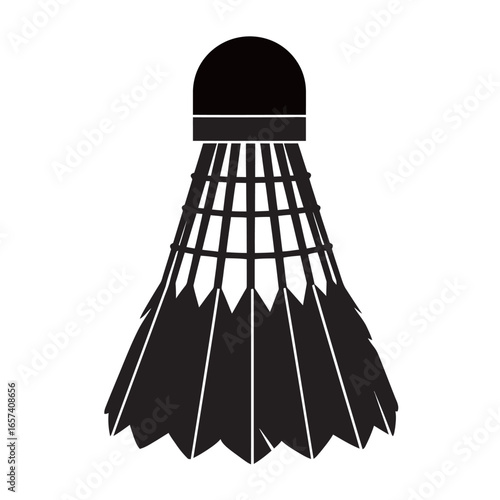 black and white silhouette of a shuttlecock on a white background