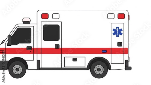 Ambulance Car Isolated on White Background Cartoon Style Illustration