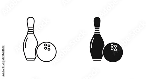 Flat Bowling Pin and Ball Icon Outline and Filled
