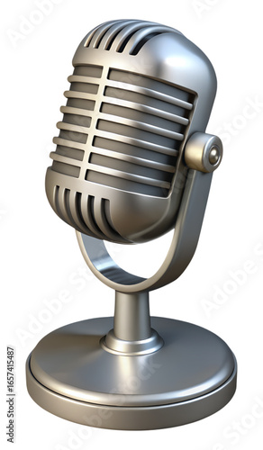 Classic Silver Microphone with Stand in High-Quality 3D Render for Audio Production