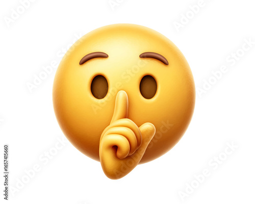 3D Render Of Yellow Emoji Face With Finger To Lips, PNG