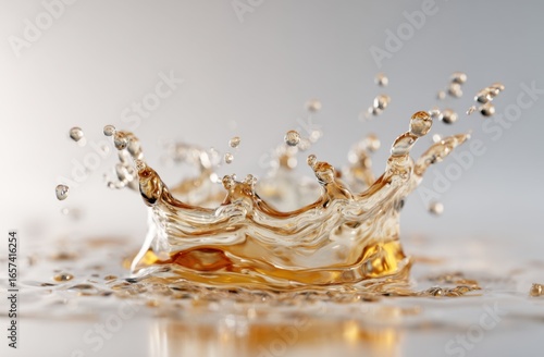 Close-up of a splash of creamy beverage with ice cubes and droplets on a reflective