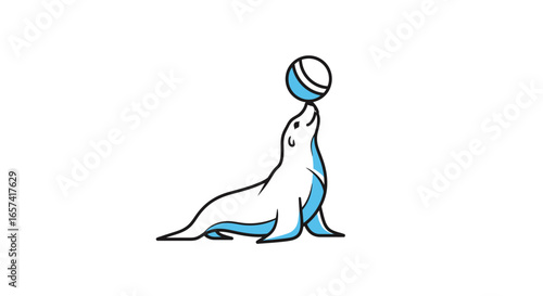 playful seal balancing ball logo perfect for childrens entertainment aquatic businesses or a fun approachable brand identity
