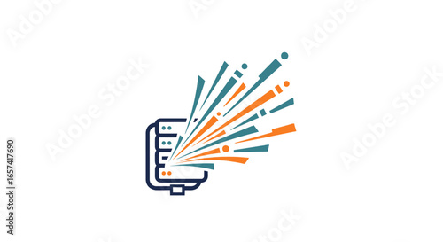 data explosion server icon with dynamic burst representing rapid data transfer network growth and highspeed connectivity solutions for tech businesses