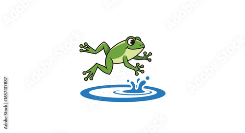 playful frog logo cartoon amphibian leaping into water perfect for aquatic nature or childrens businesses seeking a fun approachable brand identity
