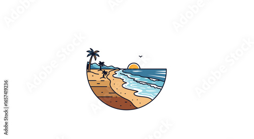 idyllic beach sunset logo perfect for travel tourism and hospitality businesses seeking a relaxing and evocative brand identity