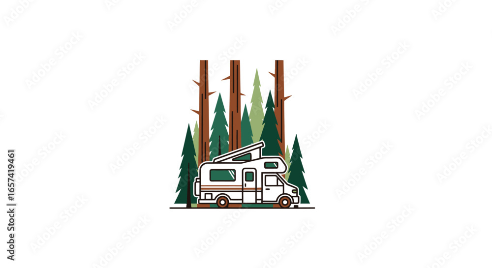 Obraz premium escape the ordinary rv camping in the woods perfect for travel adventure and natureinspired logos