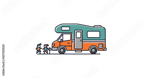 family rv adventure illustrated campervan icon for travel blogs websites and childrens book illustrations