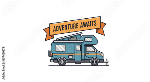 adventure awaits retro camper van illustration perfect for travel blogs rv websites and outdoor recreation branding