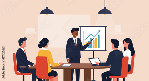 Business Presentation with Team and Financial Growth Chart.