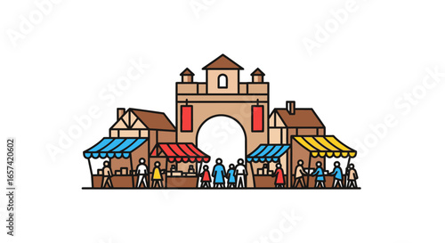 charming medieval market illustration perfect for festive events fairytale stories or historical designs