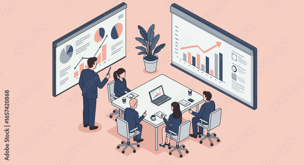 Obraz premium Business Team Meeting with Charts and Graphs.