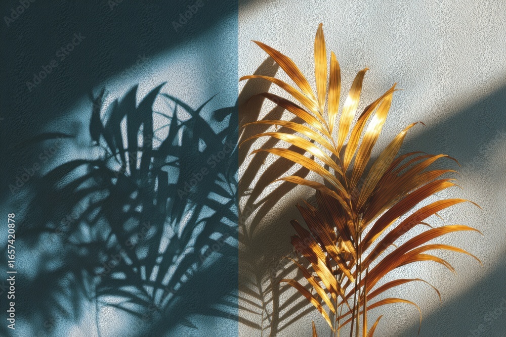 custom made wallpaper toronto digitalGolden palm leaves cast shadows on a wall