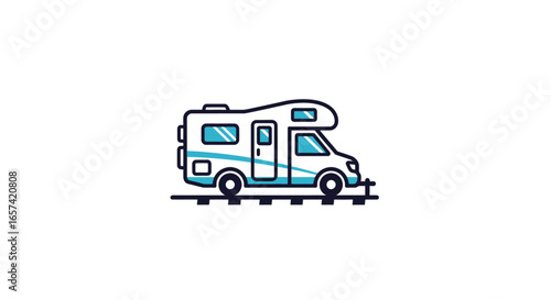 rv on rails modern line art icon for travel adventure and transportation businesses ideal for website logos app design and marketing materials