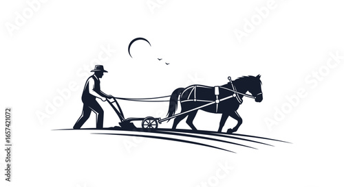 horsedrawn plowman rustic charm logo for agriculture farming and countryside businesses