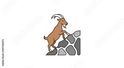 mountain goat climbing rocks logo design concept for adventure perseverance and success