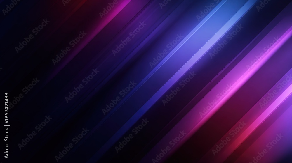 Naklejka premium Deep purple gradient background with diagonal lines, indigo and magenta elegance, blurred foreground with cool-warm tone contrast, creating serene mysterious atmosphere for abstract modern design