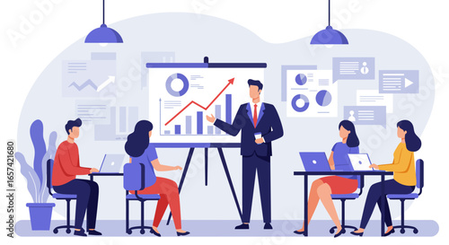Business Presentation with Team and Financial Growth Chart.