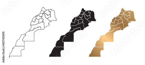 Morocco country map vector illustration. Black and gold outline.