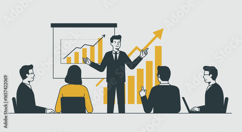 Business Presentation with Team and Growth Chart.